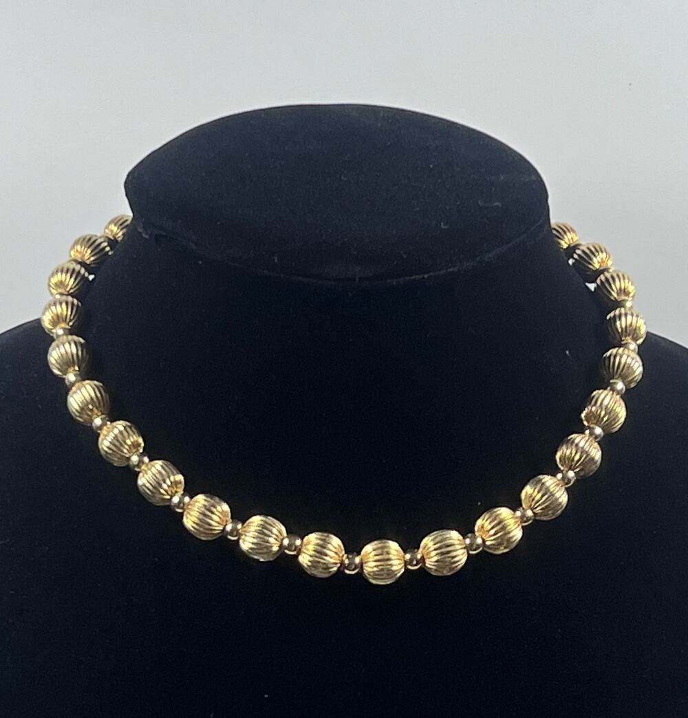 Vintage Style Textured Gold Tone Light Classy Beaded Costume Collar Necklace